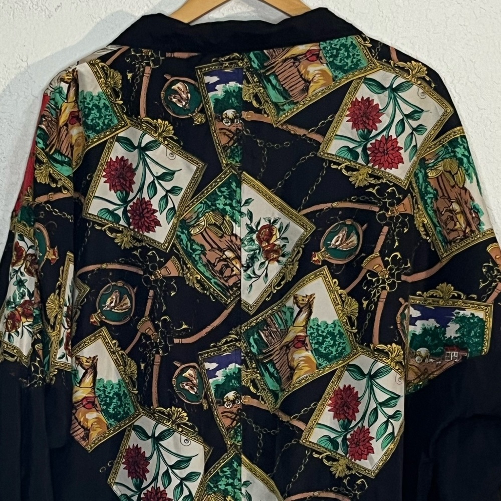 Vintage Silk Equestrian Zip up jacket Horse Floral Baroque Unique 90s - Picture 5 of 8